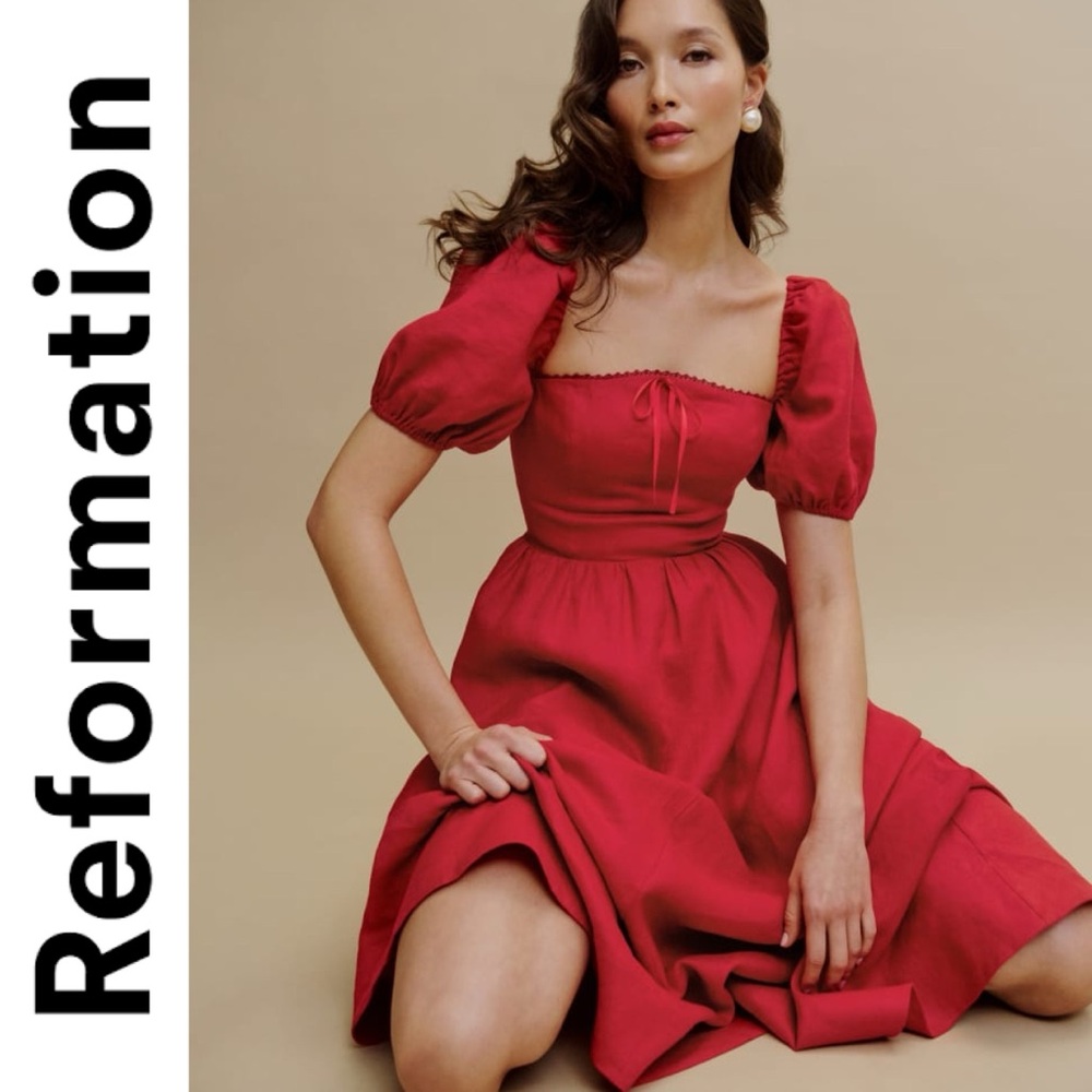 ❤️ Reformation Marella Linen Dress in Cherry Red
